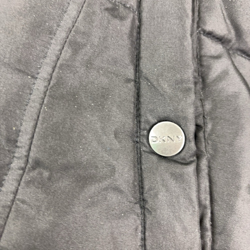 DKNY Jacket Womens Medium Black Down Puffer Hooded Ribbed Hem Zip Pockets Warm - Picture 3 of 12